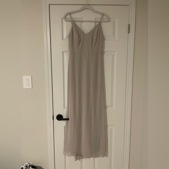 AFTERSIX COWL-BACK CHIFFON TRUMPET GOWN IN OYSTER - Picture 3 of 4